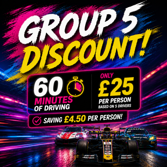 5)    1 HOUR GROUP SESSION - UP TO 5 DRIVERS RACING AGAINST EACH OTHER - £25pp